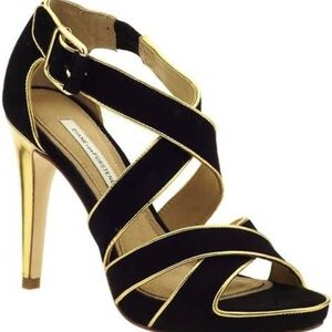 Diane vonFurstenburg Elegant Black and Gold Women's Heels